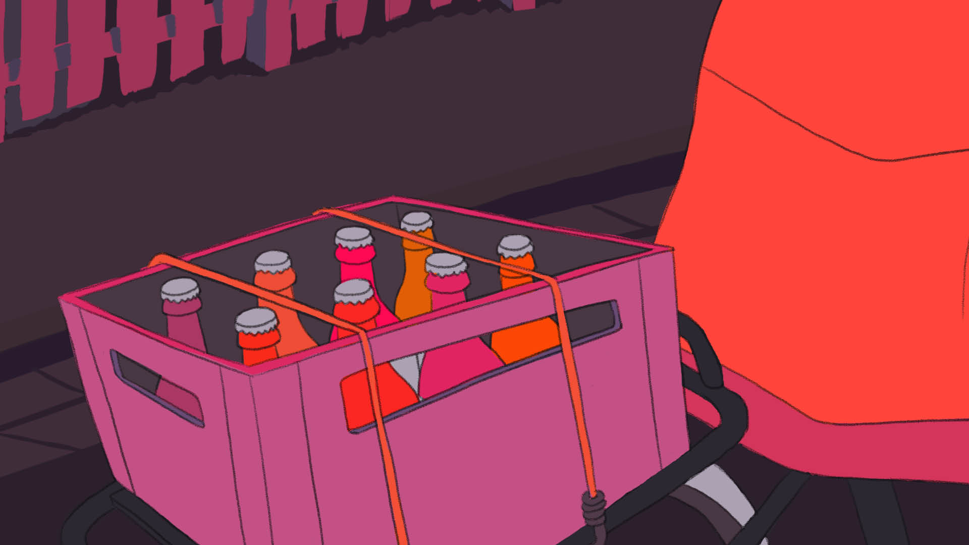 Illustration eines Bierkasten auf dem Gepäckträger.