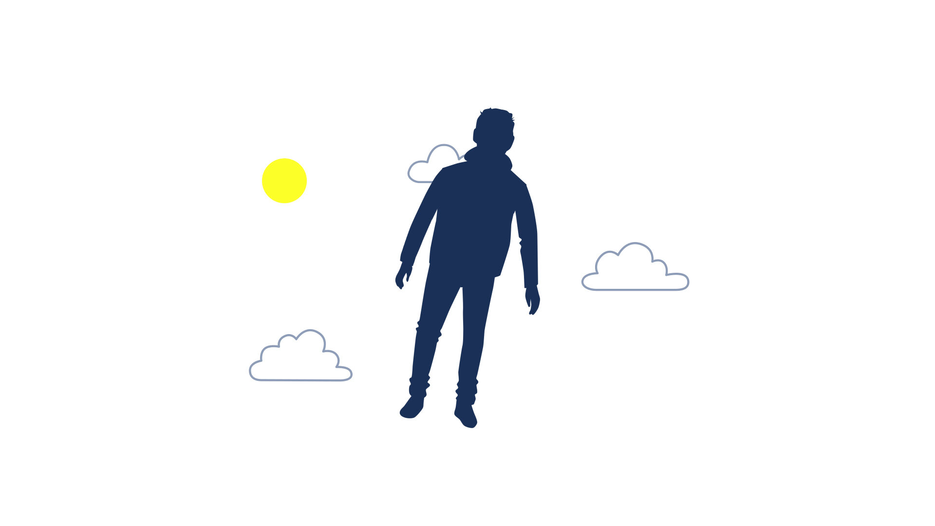 Videoframe: Silhouette einer Person, die im Himmel schwebt